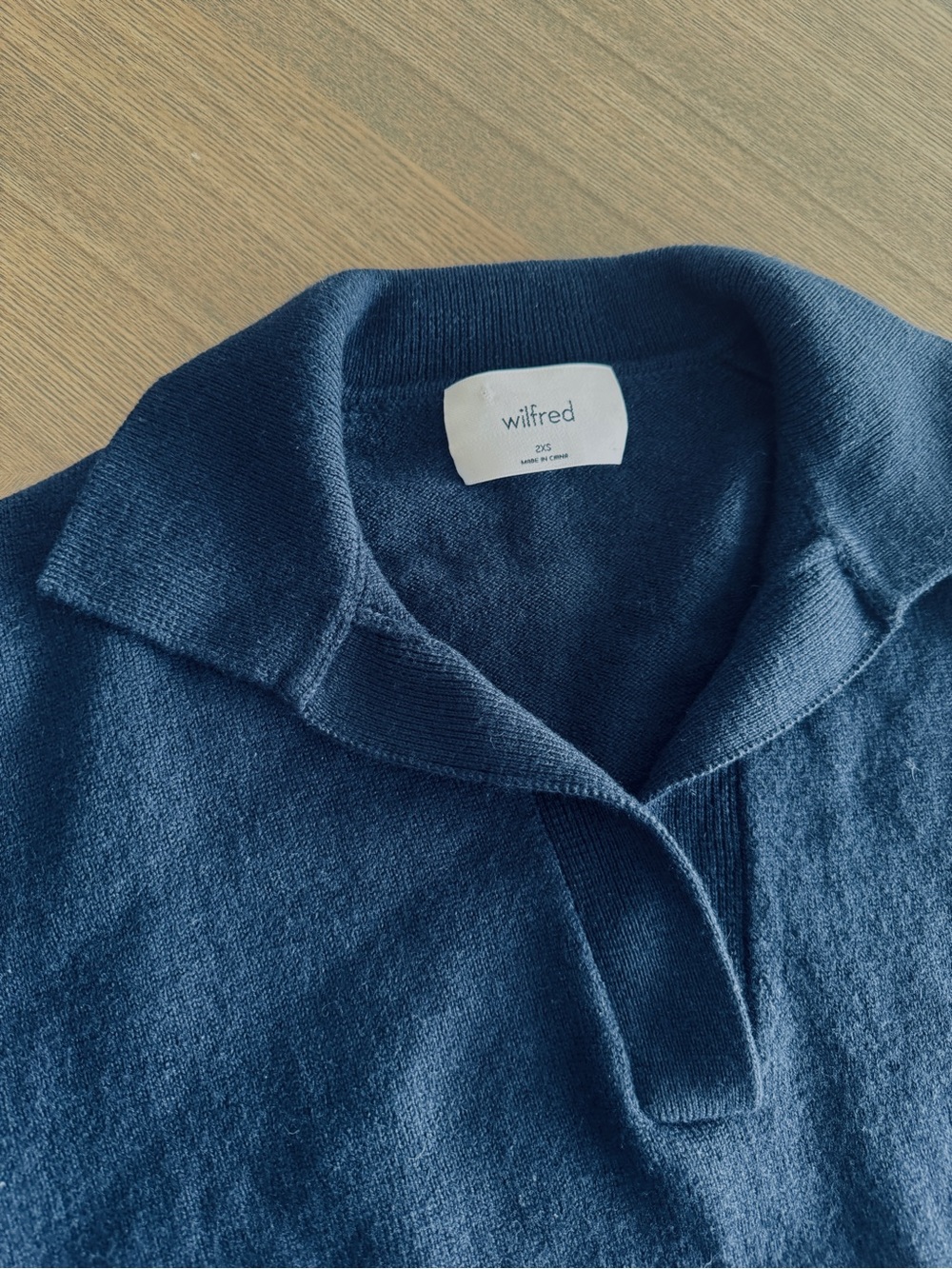Wilfred Navy Polo-Style V-Neck Sweater